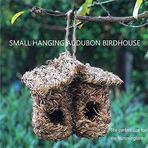 SLU - Nido para pájaro, hierba, caseta exterior para pájaros, canarias, nido de wren, fibra tejida a mano, hideaway Sparrow House for Finch (marrón)