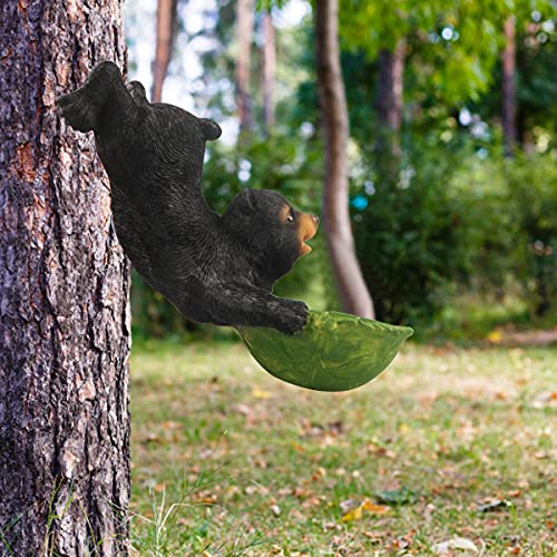 Songjum Comederos de pájaros para Exteriores, comederos de pájaros Salvajes de Oso Negro, comederos de pájaros Salvajes Escultura de abrazador de árboles para decoración de jardín de Arte de Patio