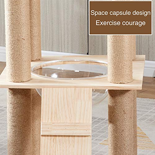 SSCYHT Árbol para Gatos, Torre Madera para Gatos, Centro Actividades para Gatos, Poste Rascador, Casa Juegos para Mascotas con Bola Colgante, Diseño Cápsula Espacial