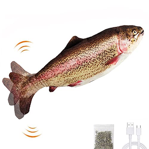 SUOXU Juguete de gato de pez en movimiento, juguete eléctrico para gatos, juguetes de hierba gatera, juguetes de peluche realista, juguetes de pescado, juguetes de simulación (trucha arco iris)