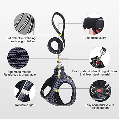 Suredoo Arnés Perro Pequeños Reflectante, Arnés Antitirones Suave Acolchado Cómodo Transpirable Arneses Chaleco para Perros Pequeños, Gatos y Cachorros (M, Gris)