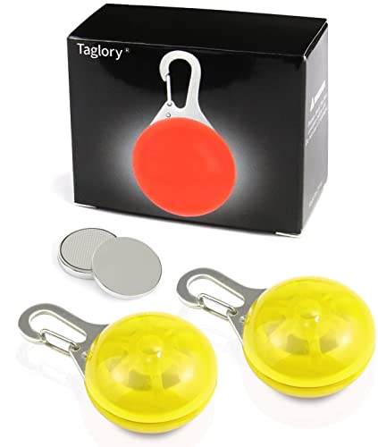 Taglory Luz LED Collares para Perro Clip-on, Luces de Seguridad Coloridas para Perros y Gatos, Collar Luminoso Perro Luz Impermeable, Colgante Perro Luz LED Noche(2 Baterías Adicionales), Amarillo