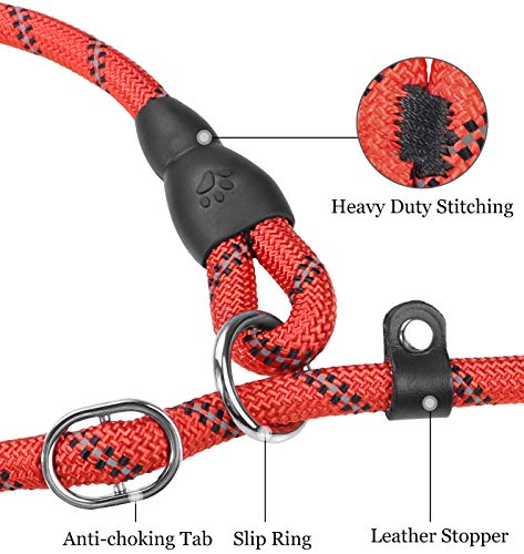 TagME Reflectante Correa Perro Adiestramiento,Correa Retriever,Correa de Entrenamiento,Correa Ajustable Perro Grande,Ø12mm x 185cm,Rojo