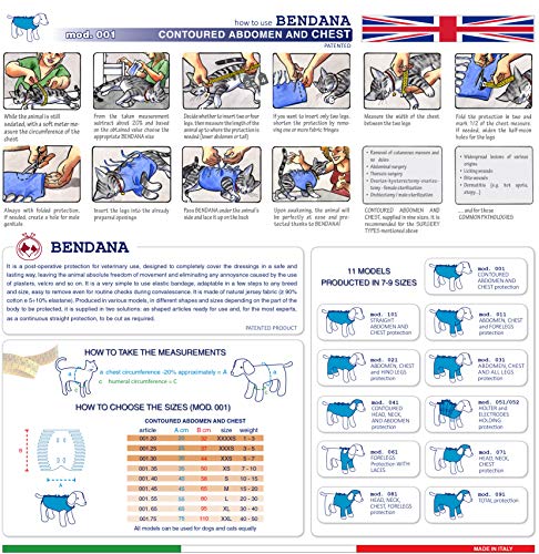 Traje postoperatorio para Perros y Gatos, Protege heridas y Vendajes, Garantiza higiene, Limpieza y Libertad de Movimiento. Modelo 001 - Abdomen y tórax Entallado (XXXXS)