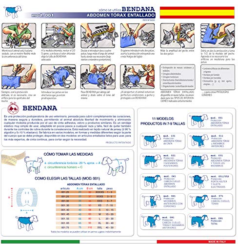 Traje postoperatorio para Perros y Gatos, Protege heridas y Vendajes, Garantiza higiene, Limpieza y Libertad de Movimiento. Modelo 001 - Abdomen y tórax Entallado (XXXXS)
