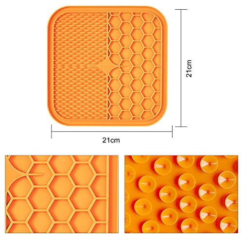Trhillsbrad Tapete para Lamer Perros 2 Piezas, con 1 Pala de Silicona, Almohadilla de Succión Súper Fuerte, Gatos para Baño, Entrenamiento, Aseo y Cuidado de Las Garras de Perros Verde Naranja