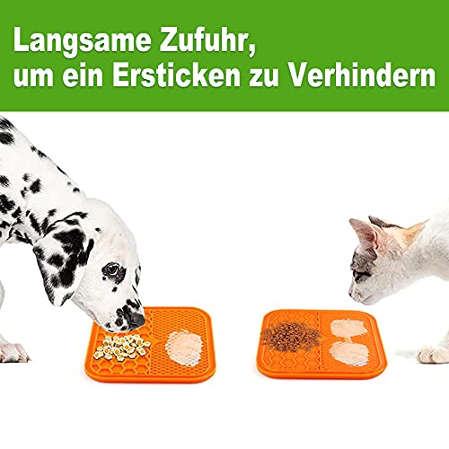 Trhillsbrad Tapete para Lamer Perros 2 Piezas, con 1 Pala de Silicona, Almohadilla de Succión Súper Fuerte, Gatos para Baño, Entrenamiento, Aseo y Cuidado de Las Garras de Perros Verde Naranja