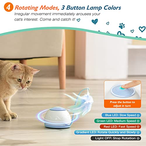 VavoPaw Molino de Viento para Gatos, Placa Giratoria Electrónica Automática con Varillas Plumas Oruga Cubierta Tocadiscos de Juego Captura Juguete Interactivo Divertido para Gatitos, Azul
