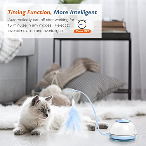 VavoPaw Molino de Viento para Gatos, Placa Giratoria Electrónica Automática con Varillas Plumas Oruga Cubierta Tocadiscos de Juego Captura Juguete Interactivo Divertido para Gatitos, Azul