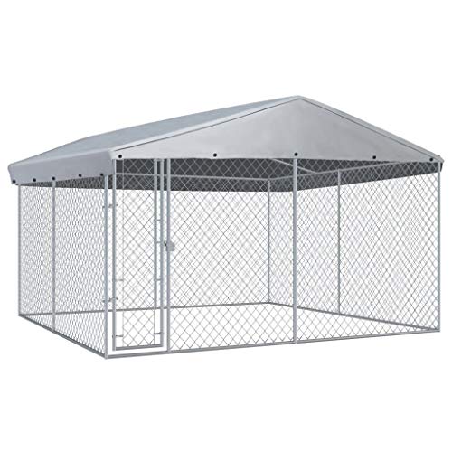 vidaXL Perrera de Exterior con Techo Animales Mascotas Perros Jaulas Cercados Casetas Casa Jardín Estructura Actividades Aire Libre 382x382x225 cm