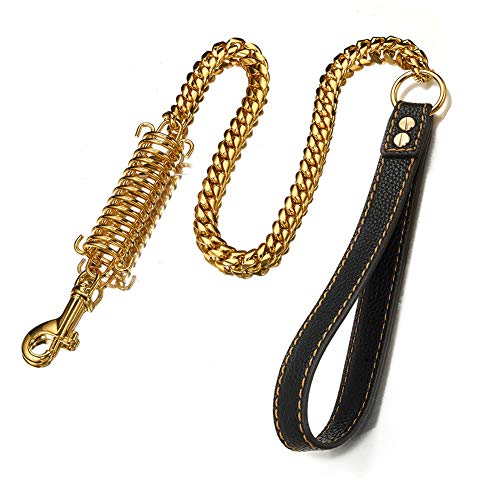 WELBLQ O-Wort - Correa para perro de acero inoxidable, con tope de muelle, color dorado