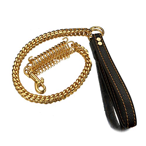 WELBLQ O-Wort - Correa para perro de acero inoxidable, con tope de muelle, color dorado