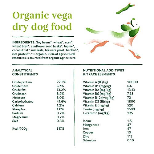YARRAH Comida Seca orgánica para Perros Vega – Sabrosa Vegetariana y Vegana con Frijoles de Soja orgánicos, Aceite de Coco, Lupa Blanca y Baobab – Apto para Todo Tipo de Perros Adultos – 10 kg