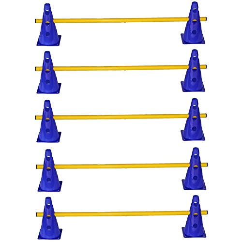 Yunjie Set de 5 Conos Entrenamiento Futbol Vallas de Obstáculos Agility Perros incluir 10 Conos y 5 Palos, para Deportes Fútbol y Entrenamiento del Perro,Azul