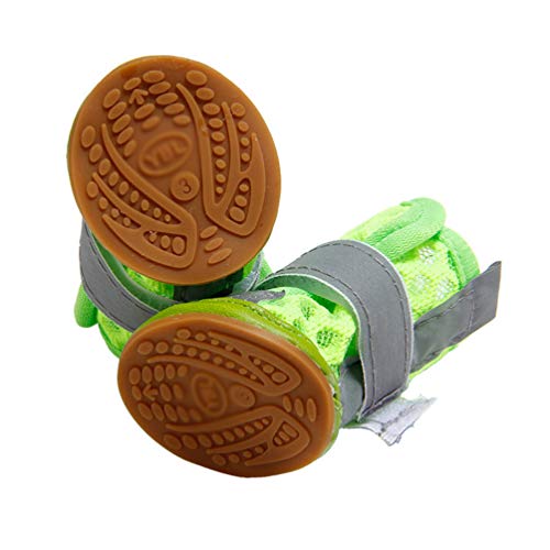 Zltang Zapatos para Perros Cubiertas Protectoras para Mascotas Malla Transpirable Transparente Antideslizante Botas Reflectantes Protectores De Pies Calzado Canino Verde 4