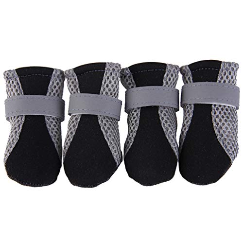 Zltang Zapatos para Perros Perrito Botas De Proteccion Cubiertas Malla Transpirable Antideslizante Suela Blanda Calzado Canino Botines para Caminar Ajuste Perro De Raza Pequeña Negro M