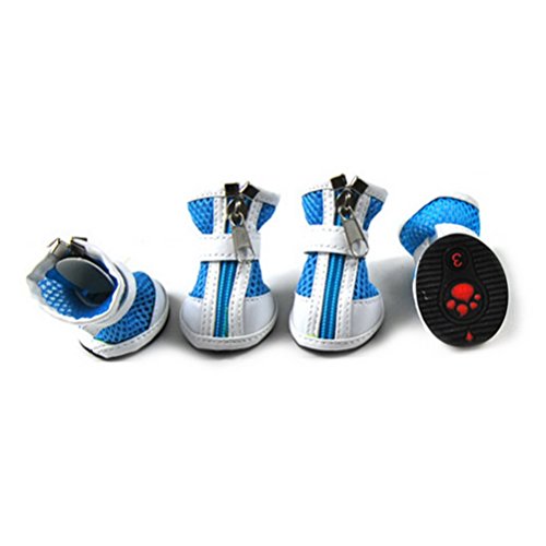 Zunea Zipper Sandalias de Malla Transpirable para Cachorro Perro Zapatos de Verano Botas Patas Protectores de Pata Zapatillas de pavimento Caliente Antideslizante Costuras de Poliuretano Azul 1#