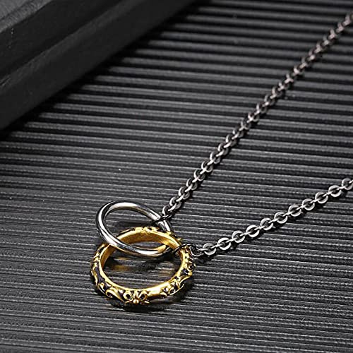Acero inoxidable doble círculo colgante collar collar hombres mujeres punk rock joyería regalo para él con cadena-Oro