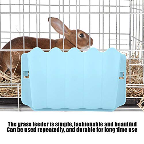 Alimentador de Conejo Soporte de Estante Alimentador de Hierba Estante de heno Contenedor de tazón para Mascotas no tóxico Estante de heno Jaula Pesebre para Conejos Conejillo de Indias(Azul)