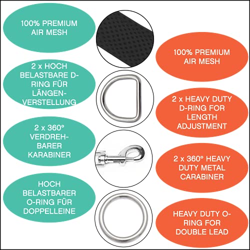 Amazon Brand - Umi - Correa de Perro 2m, Ajustable en 3 Posiciones, Air Mesh, para Perros pequeños y Grandes, Cachorros y Gatos, en Muchos Colores y Tallas Distintos, Negro, M