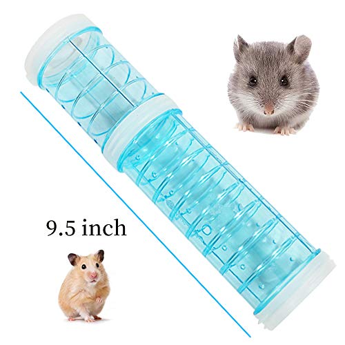 Andiker Kit de tubos para hámster con 2 placas de conexión de tuberías, juego de tubos externos de aventura creativo, transparente, accesorios para jaula de hámster, juguetes para hámster (azul)