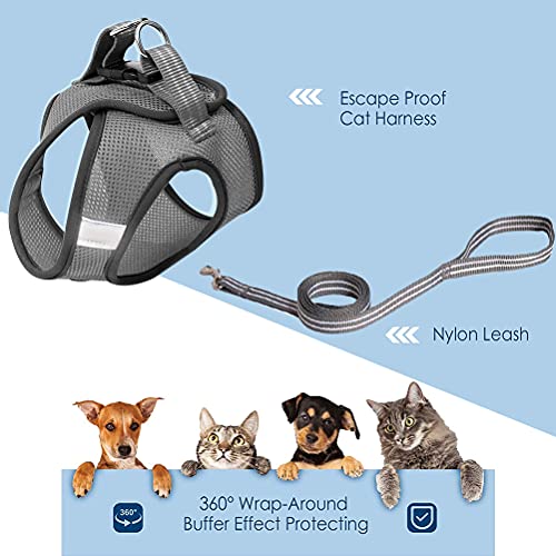 Arnés para Gatos Tomicy Juego de Arnés y Correa para Gatos, Arnés Ajustable para Cachorros, Cachorros Ajustable Arnés para Gatos 35-40Cm, Arnés Gato Reflectante(M, Gris Plateado)