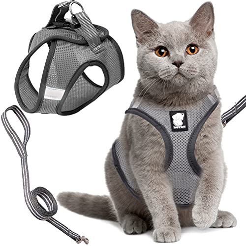Arnés para Gatos Tomicy Juego de Arnés y Correa para Gatos, Arnés Ajustable para Cachorros, Cachorros Ajustable Arnés para Gatos 35-40Cm, Arnés Gato Reflectante(M, Gris Plateado)