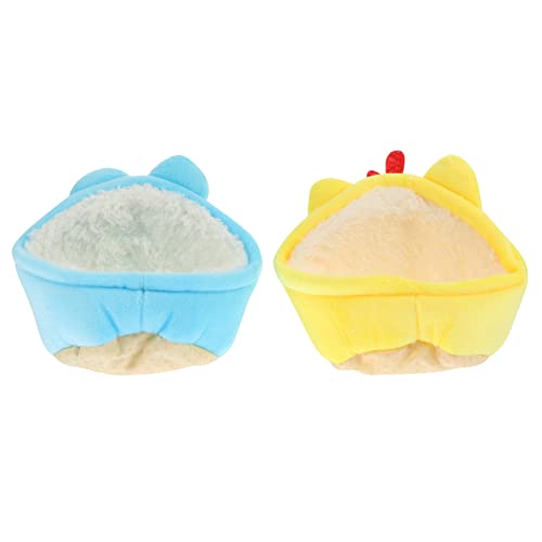 Balacoo 2 cabañas de peluche para hámster de invierno, para pequeños animales, de fieltro, para erizos, ratones, ratas, Sugar Glider, conejos, ardilla, azul/amarillo