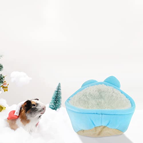 Balacoo 2 cabañas de peluche para hámster de invierno, para pequeños animales, de fieltro, para erizos, ratones, ratas, Sugar Glider, conejos, ardilla, azul/amarillo