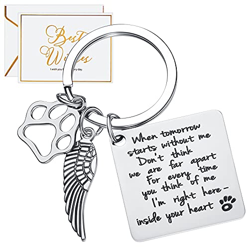 Batiyeer Regalos Conmemorativos de Perros Llavero de Recuerdo de Perro Llavero de Perro Conmemorativo de Pérdida de Huella de Pata de Mascota con Tarjeta de Papel sobre Regalo de Condolencia de Joya