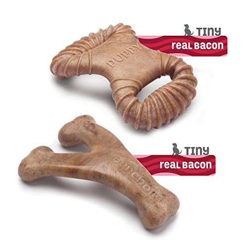Benebone Puppy Tiny 2-Pack Durable Dental Chew/Wishbone for Aggressive Chewers, Real Bacon