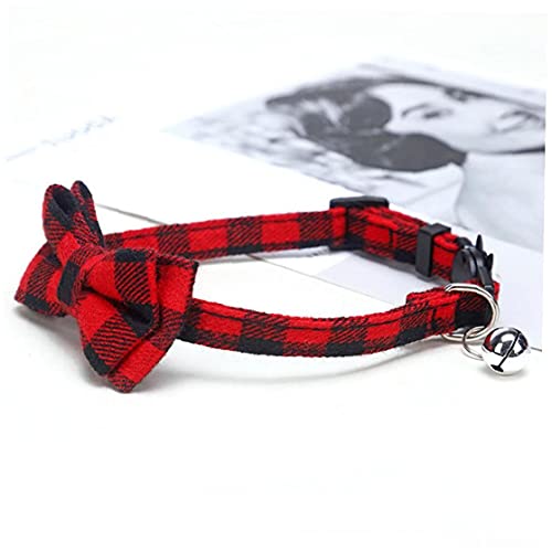 Berrywho Collar Del Animal Doméstico Del Gato Pajaritas Collares Collar Gatito Lindo Con El Clásico De La Tela Escocesa De La Pajarita De Bell Ajustable Para Mascotas Rojo
