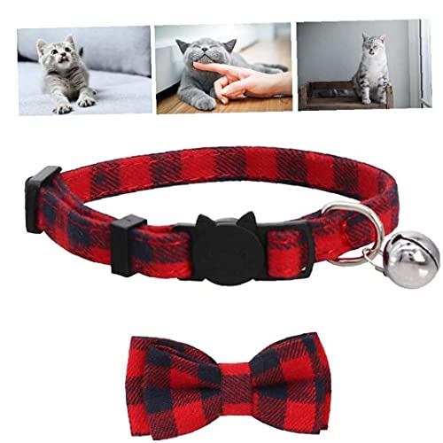 Berrywho Collar Del Animal Doméstico Del Gato Pajaritas Collares Collar Gatito Lindo Con El Clásico De La Tela Escocesa De La Pajarita De Bell Ajustable Para Mascotas Rojo