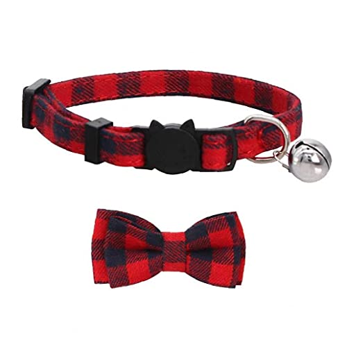 Berrywho Collar Del Animal Doméstico Del Gato Pajaritas Collares Collar Gatito Lindo Con El Clásico De La Tela Escocesa De La Pajarita De Bell Ajustable Para Mascotas Rojo