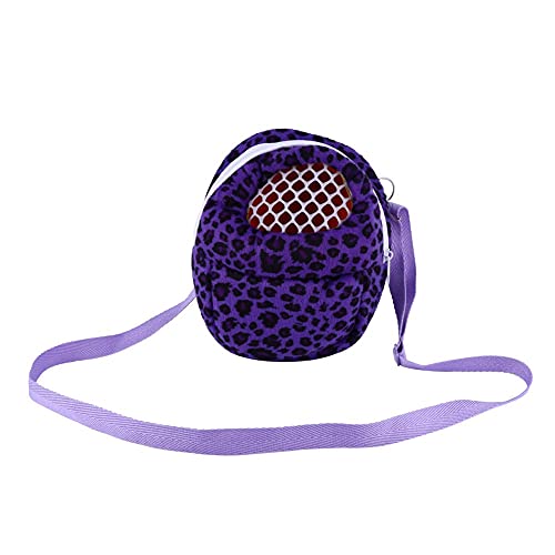 Bolsa de Transporte para hámster para Mascotas, patrón de Leopardo Bolsa de Dormir para Exteriores con Correa Ajustable Bolsa de Viaje para Animales pequeños Rata Erizo Chinchilla(S-Púrpura)