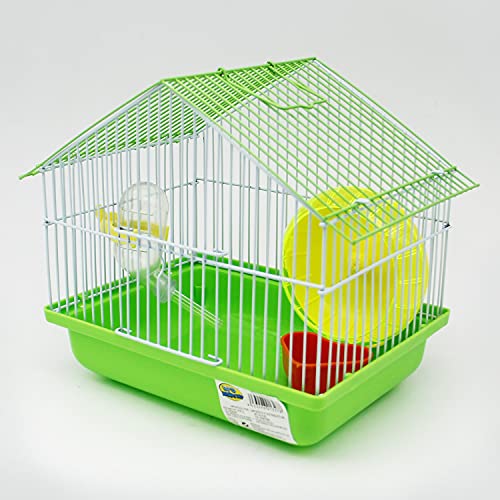 BPS Jaula Hámster Mini Casa Chalet para Hámster con Comedero Bebedero Rueda Color al Azar 22.5 x 22.5 x 17 cm (Forma Agudo) BPS-1327