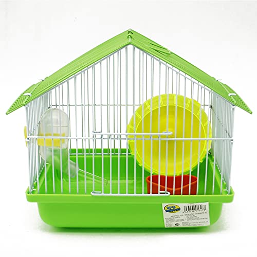 BPS Jaula Hámster Mini Casa Chalet para Hámster con Comedero Bebedero Rueda Color al Azar 22.5 x 22.5 x 17 cm (Forma Agudo) BPS-1327