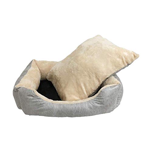 BRAVO. Cama para Perros. Colchón Rectangular Acolchado con Bordes Salientes de Color Gris y Pelo Interior Beige Muy Suave para Perros Pequeños, Medianos y Grandes. (Tallas S,M). (S-60x45cm)