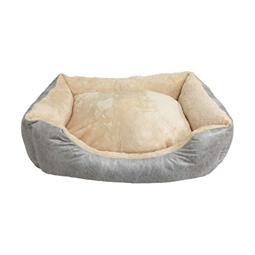 BRAVO. Cama para Perros. Colchón Rectangular Acolchado con Bordes Salientes de Color Gris y Pelo Interior Beige Muy Suave para Perros Pequeños, Medianos y Grandes. (Tallas S,M). (S-60x45cm)
