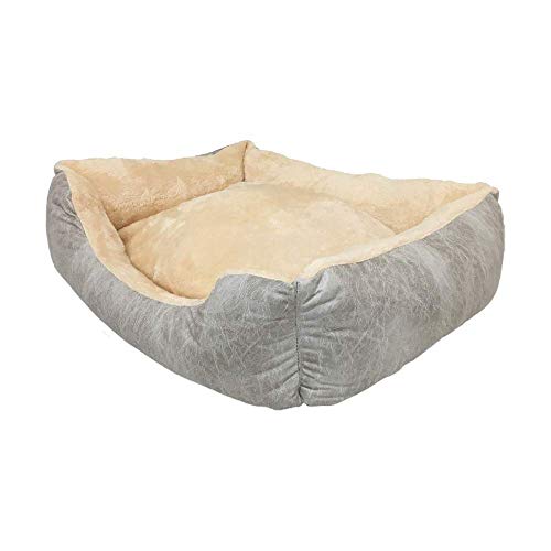 BRAVO. Cama para Perros. Colchón Rectangular Acolchado con Bordes Salientes de Color Gris y Pelo Interior Beige Muy Suave para Perros Pequeños, Medianos y Grandes. (Tallas S,M). (S-60x45cm)