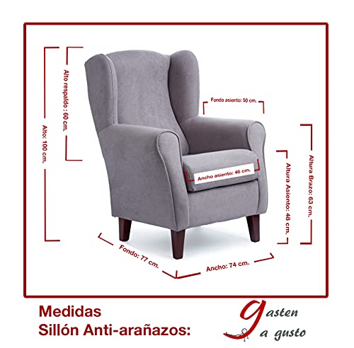 Butaca Antirañazos. Tela Especial para Gatos/Animales. Tela Antimanchas- Aterciopelada/Anti-Gatos (Medidas: 103 * 74 * 77 cm) Gris