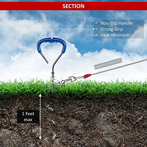 Cadenas de 3 m para perro exterior de cable de amarre de acero resistente en espiral de tierra de 45 cm para perro al aire libre perro camping correa de plomo para perros 120 libras (cable y estaca