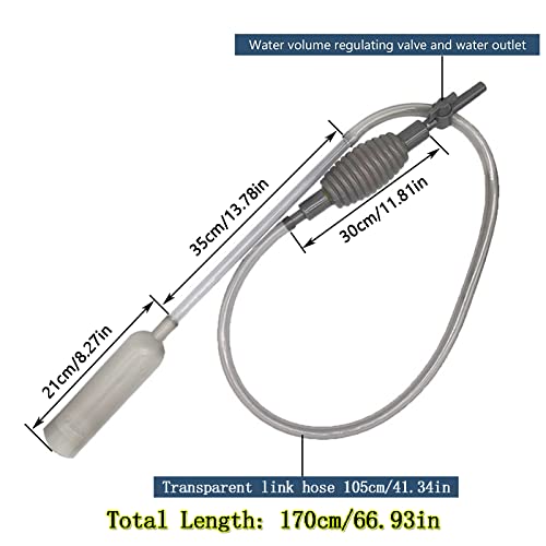 Cambiador Agua Pecera Cambiador de Agua Sifón para Pecera Limpieza Grava Cambio Agua Acuario Cambiador Agua para Pecera Y Limpiador Arena, 2 Piezas para Cambio Agua, Lavado Arena, Succión Caca (gris)