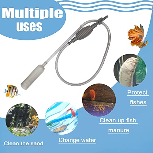 Cambiador Agua Pecera Cambiador de Agua Sifón para Pecera Limpieza Grava Cambio Agua Acuario Cambiador Agua para Pecera Y Limpiador Arena, 2 Piezas para Cambio Agua, Lavado Arena, Succión Caca (gris)