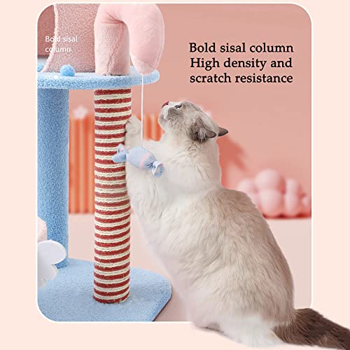 Candy Cat Tree Cat Tower Apartment, Columna rascadora de sisal, Marco Escalada para Gatos con Divertido Colgante de Gato, Nido de Gato, Adecuado para Actividades en Interiores (26/38/53/60 Pulgadas)