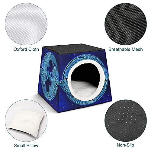 Casa para Gatos y Perros Pequeños Lindo Cama y Sofá para Mascotas Antideslizante con Cojín Suave Piscis