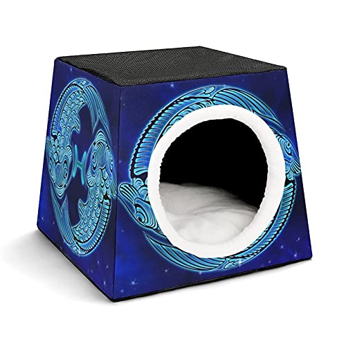 Casa para Gatos y Perros Pequeños Lindo Cama y Sofá para Mascotas Antideslizante con Cojín Suave Piscis