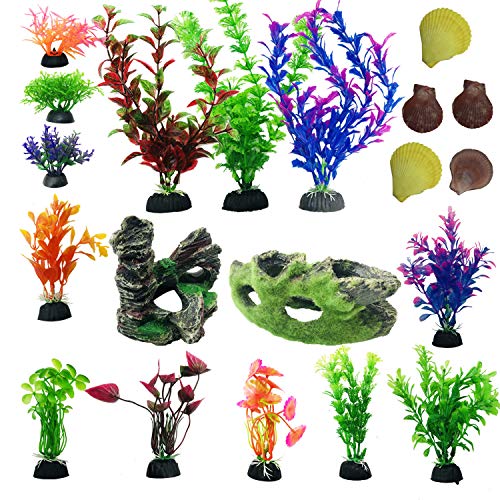 Cayway 20 Pz Plantas Artificiales Acuario, Acuario Plantas de Plástico Altura Plantas Acuario Dorno de Acuario de Resina Rocalla para Decoración de Acuarios y Peceras