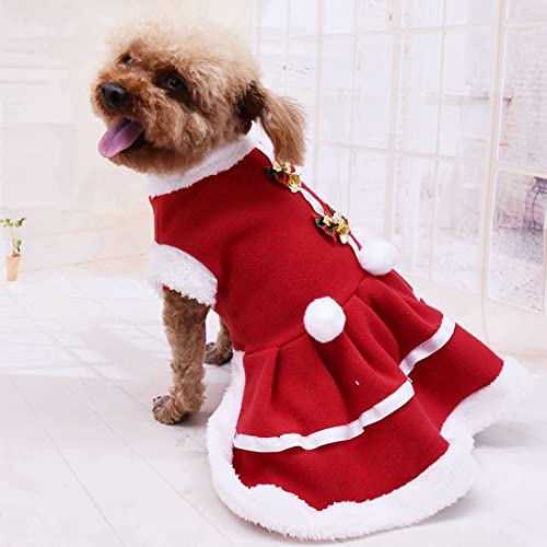 Chollius Traje de Lana roja navideña para Perros pequeños, Traje para Mascotas, Cuello de Piel con Lazo y Campana, Disfraz de Perro de Papá Noel S-XXL (Rojo, M)