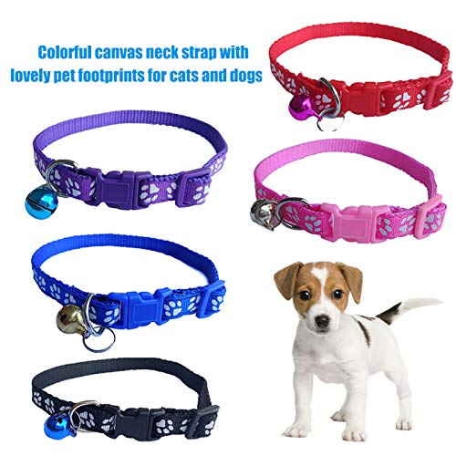 Collar de mascota, ajustable para perro, perro, perro, huella de perro, correa para el cuello, suministros para cachorros con campana, color morado